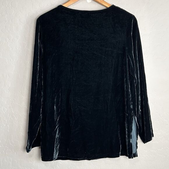 Eileen Fisher Velvet Long Sleeve Top Women’s Small Teal Silk Blend Pullover - Picture 4 of 7